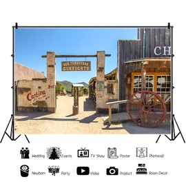 CRTPOD 7x5ft Western Town Backdrop for Photography Cowboy Old Tombstone Wild West Style Countryside Wood House Background for Kids Man Adult Party Decor Banner Photoshoot Studio Props