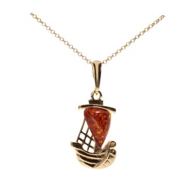 Artisana-Schmuck Amber Ship Pendant in Gold-Plated 925/000 Sterling Silver, Gold-plated 925/000 sterling silver Baltic Amber, Amber