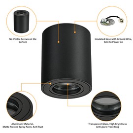 Gleonlux Ceiling Spotlight, Surface-Mounted Spotlight, IP44 Black, GU10 Surface-Mounted Spotlights, Flat, Surface-Mounted Spotlight, Ceiling Light, Ceiling Light, 230 V with GU10 Socket, Aluminium