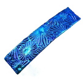 Dichroic Glass Hair Barrette - Small 2.5" / 65mm - Ice Blue Turquoise Aqua Fused Glass Floral Seashell Florentine Ice Frost Patterned Slide Clip Hair Accessories