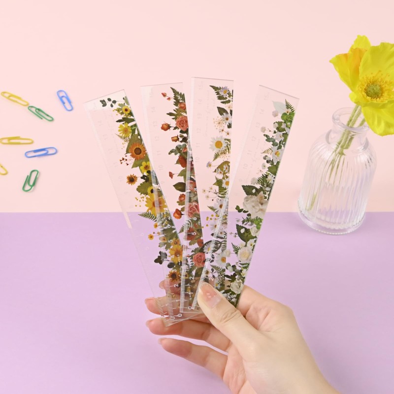 BAYTORY 4 Pack Clear Plastic Rulers 6 Inch, Aesthetic Acrylic