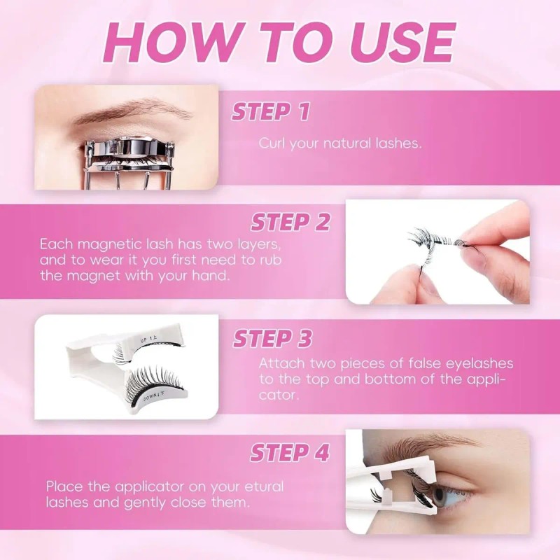 4 Pares Pestañas Postizas Magnéticas Kit Con Clip 3d De