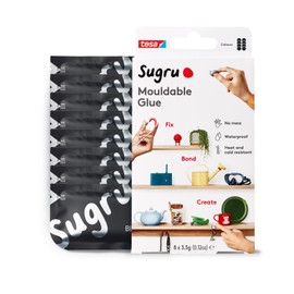 Tesa Sugru Super Glue - Waterproof Wood Glue for Home Improvement & Crafts - Use as a Poster Putty or Silicone Adhesive for Repairing & Bonding - 8 Pack - Black (3.5g/ea)