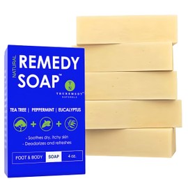 Truremedy Naturals Remedy Soap for Men and Women - Tea Tree Oil Bar Soap with Peppermint and Eucalyptus - Foot and Body Soap for All Skin Types - Pack of 5