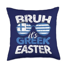 Bruh It's Greek Easter Sunday Greece Flag Greek Easter Throw Pillow