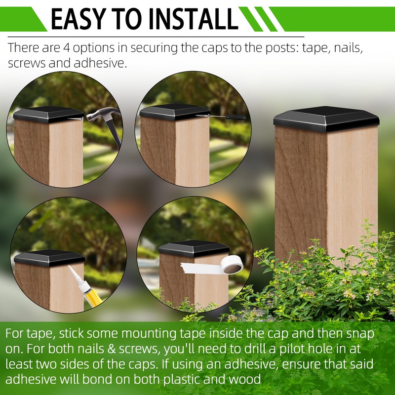 TonGass (6-Pack, Black) True I.D. 6x6" Wood Fence Post Caps,