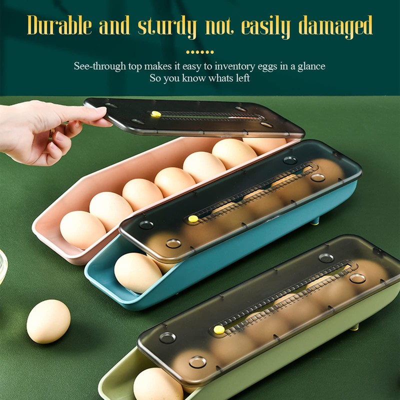 Egg Box with Automatic Rolling, Pack of 3 Egg Storage