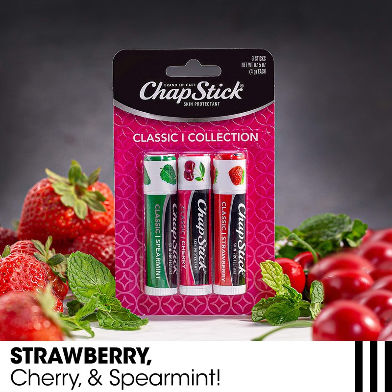ChapStick Lip Care Set, Classic Collection 3-Pack – Spearmint, Cherry,