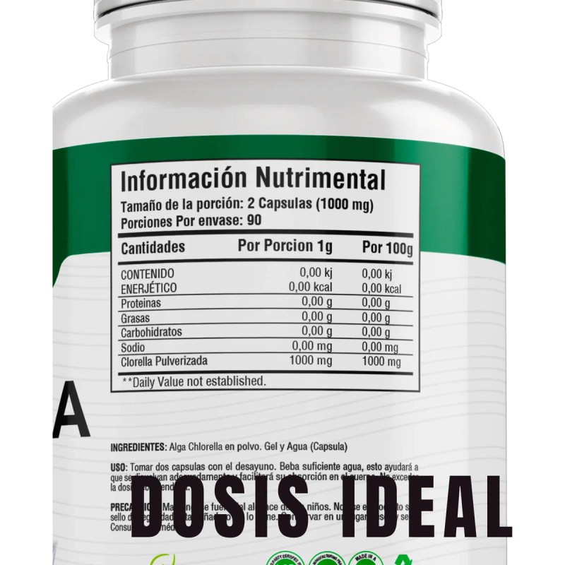 Bioherb Alga Chlorella 100% Pura 180 Cápsulas 500 Mg Sabor