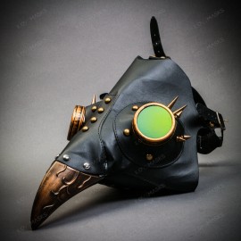 ILOVEMASKS Black Steampunk Plague Doctor with Spike Goggle Curved Bird Beak Masquerade Mask