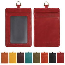 CIBOLA Premium Cowhide Leather Card Holder, Vertical Type, Holds 3 Double-Sided Cards, Name Cards, Card Case, Leather, Commuting to Work or School, Name Holder, Genuine Leather, Stylish, High Visibility, Thin (Red)