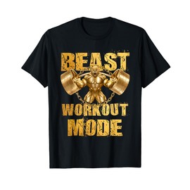 Gorilla Beast Workout Fashion Gold Weights Lifting Gym Fitness T-Shirt, black