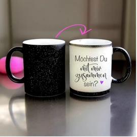 Zaubertasse "Willst Du mit mir zusammen sein?" - Farbwechseltasse mit Glitzerpartikeln - Magic-Thermo-Effekt