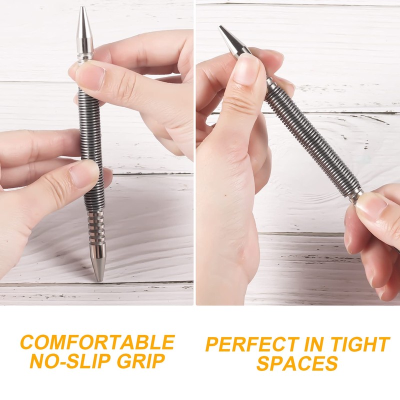 2pcs Dual Head Nail Setters, (1/32-1/16 Inch) (3/32-1/8 Inch) Spring