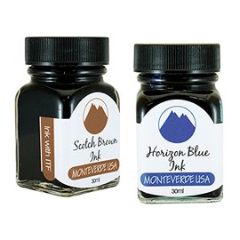 Monteverde 60ml Core Fountain Pen Ink Bottle (30ml Scotch Brown Ink Bottle G309SB, 30ml Horizon Blue Ink Bottle G309HB)