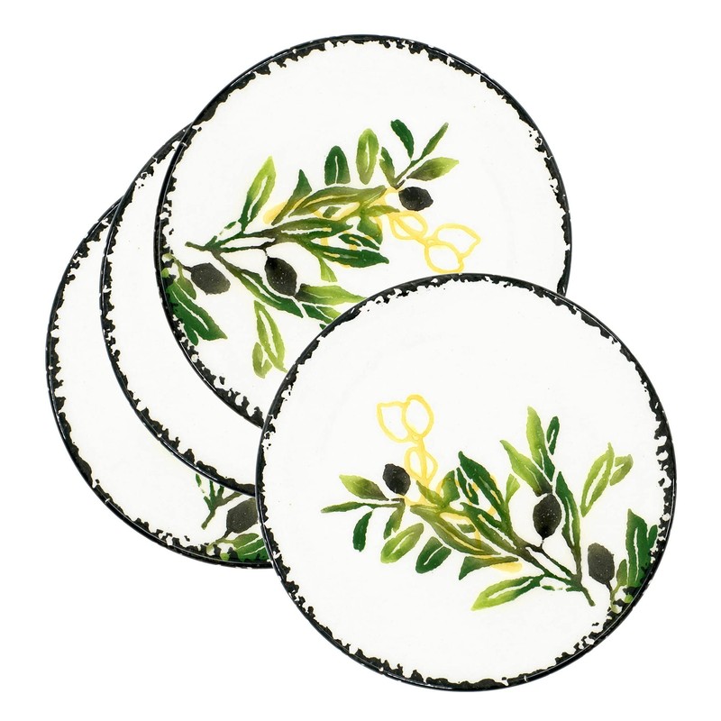 Lashuma Set of 4 Small Dinner Plates Green Olive Ceramic