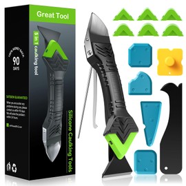 Goopreen 5 in 1 Caulking Tool Silicone Caulking Grout Removal Sealant Finishing Tool with Stainless Steel Head, 6 Replaceable Pads, Gap Seam Repair Kit for Kitchen Bathroom Sink Toilet Caulking