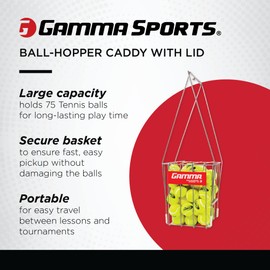 GAMMA Sports Tennis Ball Hopper Hi-Rise 75, Durable, Convenient, Heavy Duty Construction for Easy Pickup, Carrying and Storage, Holds 75 Tennis Balls Silver
