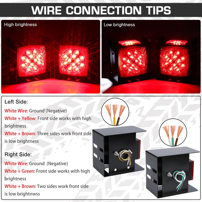 LINKITOM 12V Submersible Square Led Trailer Light w/Steel Mounting Boxes