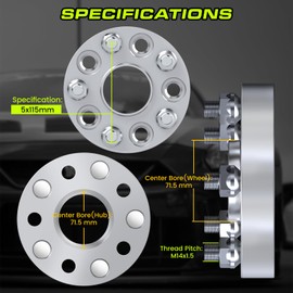 32mm (1.25 Inch) Hubcentric Wheel Spacers 5x115 Compatible For Dodge Charger 2006-2022, Challenger 2008-2022, Magnum 2005-2008, Compatible For Chrysler 300c 2005-2022 (2pcs 71.6mm M14x1.5) Spacer