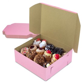 Fit Meal Prep [25 Pack] Pink Bakery Boxes 8x8x4 Pastry Box for Cupcakes, Desserts, Cookies, Candies Ideal Packaging for Bakeries and Home-made Baked Goods, Favors, and Gifts