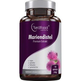 Redfood Milk Thistle Premium Extract, 500 mg Milk Thistle Extract with 80% Silymarin, Highly Concentrated, 150 Vegan Capsules, Made in Germay, 100% Vegan