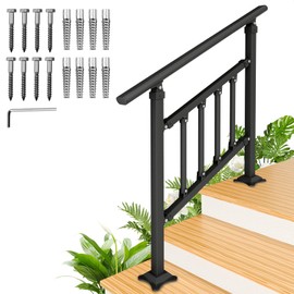 SJPULMO Hand Rails for Outdoor Steps,3 Step Stair Handrail, 40" x 33" Fits 2 to 3 Steps, Outdoor Handrail, Matte Black Stair Railings for Outdoor Steps for Porch Deck, Hand Rails for Seniors
