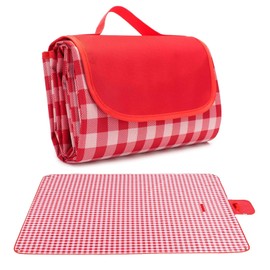 FirstNovelty Durable Picnic Blanket, Outdoor Blanket, Beach Blanket, and Picnic Mat - 30% Thicker Large Foldable Picnic Blanket with 4 Corner Anchors Design for Family Gatherings (Red, 80 * 80)