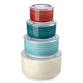 vancasso Ceramic Serving Bowls With Lids Set of 4, Airtight Nesting Bowls for Food Storage, Meal Prep, Leftovers, Microwave and Dishwasher Safe, 60/36/20/10 oz