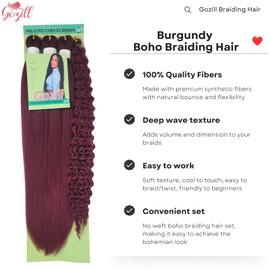 Burgundy Braiding Hair Pre Stretched Knotless Braiding Hair for Boho Braids(6 Packs)