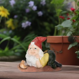 Relaxdays Garden gnome with worm, garden decoration, weatherproof gnome, H x W x D: 14 x 19 x 11 cm, gnome figure, artificial stone, colourful