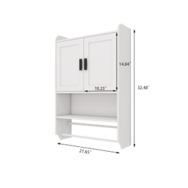 ZJMTOCYU Bathroom Wall Cabinet with Doors, Adjustable Shelf, Towel Bar and Paper Holder, Over The Toilet Storage Cabinet, White