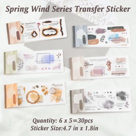 WANDIC 6 Styles 30 Pieces Rub On Stickers Set, Watercolour Stickers for Scrapbook, Diary, Cup, Diary, Craft, Decoration, DIY