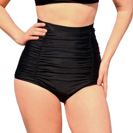MYLILY Shape Women's Bikini Bottoms with Ruffles Black High Waist Bikini Bottoms Women's Tummy Control Bikini with Shaping Effect, black, 3 XL