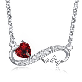 Forever Love Heart White Gold 925 Sterling Silver Red Garnet Infinity Heartbeat Pendant Necklace for Women Wife Girlfriend Mom Nurse January Birthstone Jewelry Valentine Mother Day Christmas Gifts