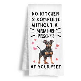 HSIASHENG Funny Miniature Pinscher Hand Towels for Kitchen Home Bathroom Decor, A Kitchen is Not Complete Without A Miniature Pinscher Dish Towel, Dog Lovers Gift, 16×24 Inch