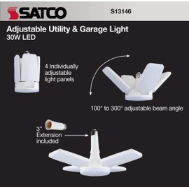 Satco S13146 Adjustable Multi-Beam LED Utility and Garage Ceiling Light, White, 5000K, 1 Count (Pack of 1)