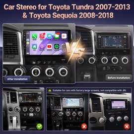 KuTaiTai Android Car Radio for Toyota Tundra 2007-2013 Toyota Sequoia 2008-2018 with Carplay Android Auto, 10.1" IPS Touchscreen Stereo for Tundra 2007-2013 with GPS WiFi SWC FM - Support Large Screen