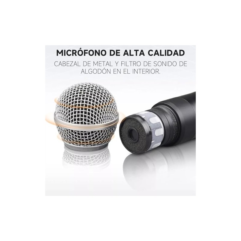 SM58 Microfonos Inalambricos 2 de Mano Dinamico UHF con Receptor