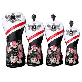 Golf Club Covers Golf Wood Covers Set of 4 Golf Putter Covers Golf Club Head Covers Premium PU Leather PU Leather Driver Cover Putter Cover Golf Sport (4 Pieces Embroidered Flowers)