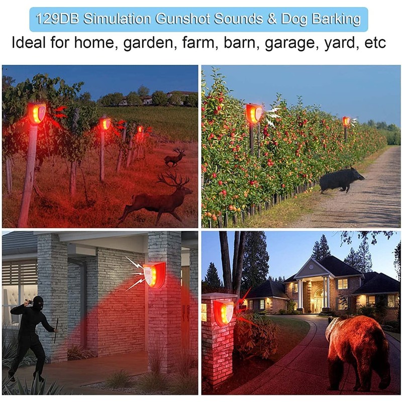 WONFAST Solar Motion Sensor Alarm Light Outdoor,Dog Barking&Gunshot Sound 129db