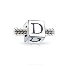 Block Letter D Alphabet Initial Charm Bead For Women For Teen .925 Sterling Silver For European Bracelet