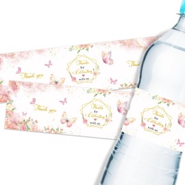 32PCS Butterfly Thank You for Celebrating with Us Water Bottle Labels, Butterfly Water Bottle Stickers, Butterfly Baby Shower Bottle Wrappers, Butterfly Wedding Bridal Shower Party Supplies