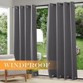RYB HOME Extra Wide Outdoor Curtains 2 Panels, Blackout Thermal Insulating Waterproof Curtains for Patio Gazebo Porch Pergola Arbor Privacy Shades, Grey, W 105 x L 96 inch