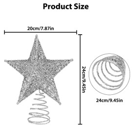 Filltown Christmas Tree Topper Star，8 Inch Metal Silver Glittered Star Tree Topper，3D Xmas Tree Star Topper for Xmas Holiday Decoration