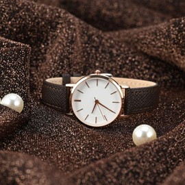 WOCCI 22mm Grace Leather Watch Band for Ladies, Top Grain Leather, Quick Release Replacement Strap with Rose Gold Buckle (Dark Brown)