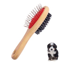 Dog Brush, Wooden Double Sided Dog Brush for Grooming, Soft Bristle and Pin Brush Set, Dog Grooming Brush for Long Hair, Short Hair, Large and Small Dog Comb, Cat and Dog Grooming Brushes