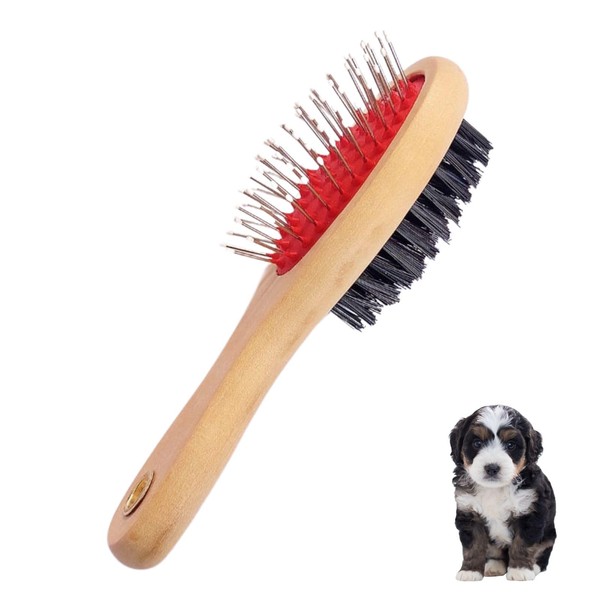 Dog Brush, Wooden Double Sided Dog Brush for Grooming, Soft