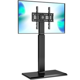 FITUEYES Floor Swivel TV Stand with Power Outlet for 32-65 Inch TVs, Floor TV Stand with Mount Height Adjustable with Iron Base, Hold Up to 88lbs, Space Saving for Bedroom, Living Room