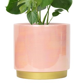 Gepege Pink Indoor Plant Pots for Plants, Large Ceramic Planter with Drainage Hole, 9.6-inch Succulent Orchid Flower Pot - Rainbow Pearl Glaze
